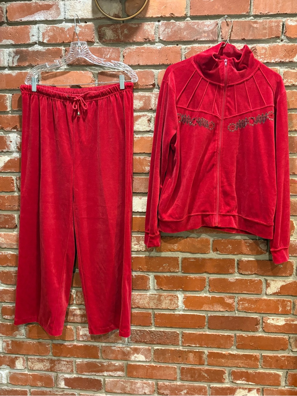Kaktus Bright Red Velour Zip Jacket & Lounge Pants Set
